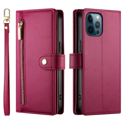 For iPhone 12 Pro Max Nine Card-slot Zipper Wallet Bag Leather Phone Case(Red) - iPhone 12 Pro Max Cases by buy2fix | Online Shopping UK | buy2fix