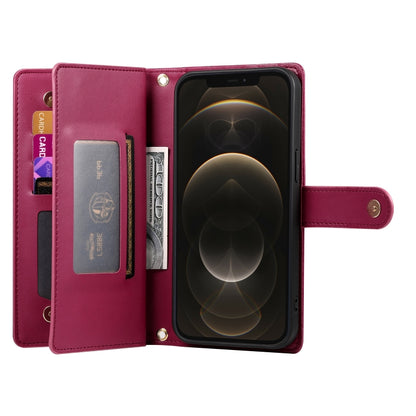 For iPhone 12 Pro Max Nine Card-slot Zipper Wallet Bag Leather Phone Case(Red) - iPhone 12 Pro Max Cases by buy2fix | Online Shopping UK | buy2fix