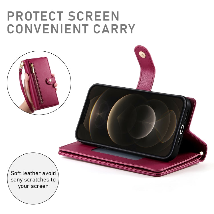 For iPhone 12 Pro Max Nine Card-slot Zipper Wallet Bag Leather Phone Case(Red) - iPhone 12 Pro Max Cases by buy2fix | Online Shopping UK | buy2fix