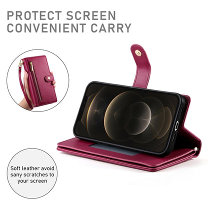 For iPhone 12 Pro Max Nine Card-slot Zipper Wallet Bag Leather Phone Case(Red) - iPhone 12 Pro Max Cases by buy2fix | Online Shopping UK | buy2fix