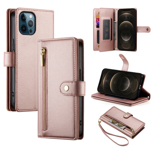For iPhone 12 Pro Max Nine Card-slot Zipper Wallet Bag Leather Phone Case(Pink) - iPhone 12 Pro Max Cases by buy2fix | Online Shopping UK | buy2fix