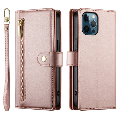 For iPhone 12 Pro Max Nine Card-slot Zipper Wallet Bag Leather Phone Case(Pink) - iPhone 12 Pro Max Cases by buy2fix | Online Shopping UK | buy2fix