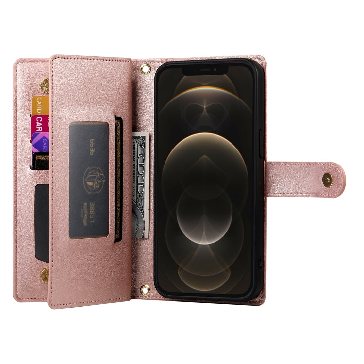 For iPhone 12 Pro Max Nine Card-slot Zipper Wallet Bag Leather Phone Case(Pink) - iPhone 12 Pro Max Cases by buy2fix | Online Shopping UK | buy2fix