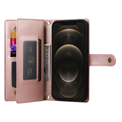 For iPhone 12 Pro Max Nine Card-slot Zipper Wallet Bag Leather Phone Case(Pink) - iPhone 12 Pro Max Cases by buy2fix | Online Shopping UK | buy2fix