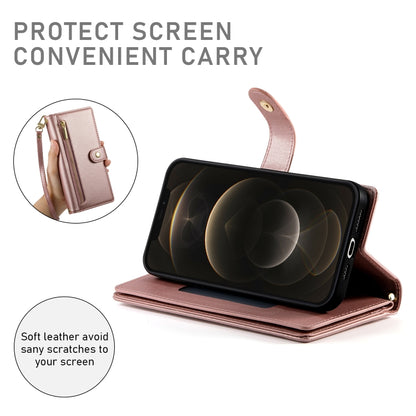 For iPhone 12 Pro Max Nine Card-slot Zipper Wallet Bag Leather Phone Case(Pink) - iPhone 12 Pro Max Cases by buy2fix | Online Shopping UK | buy2fix