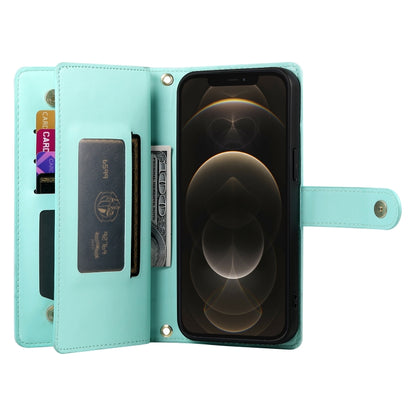 For iPhone 12 Pro Max Nine Card-slot Zipper Wallet Bag Leather Phone Case(Mint Green) - iPhone 12 Pro Max Cases by buy2fix | Online Shopping UK | buy2fix