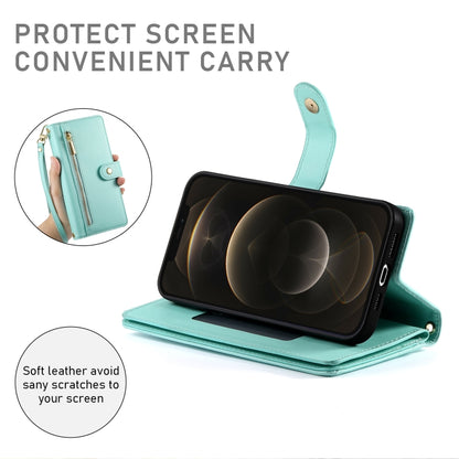 For iPhone 12 Pro Max Nine Card-slot Zipper Wallet Bag Leather Phone Case(Mint Green) - iPhone 12 Pro Max Cases by buy2fix | Online Shopping UK | buy2fix