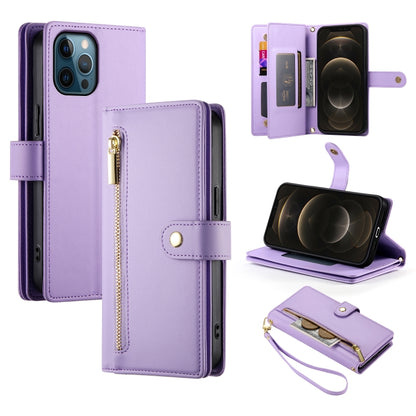 For iPhone 12 Pro Max Nine Card-slot Zipper Wallet Bag Leather Phone Case(Purple) - iPhone 12 Pro Max Cases by buy2fix | Online Shopping UK | buy2fix
