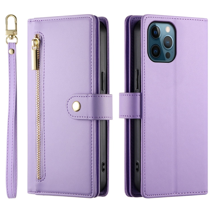 For iPhone 12 Pro Max Nine Card-slot Zipper Wallet Bag Leather Phone Case(Purple) - iPhone 12 Pro Max Cases by buy2fix | Online Shopping UK | buy2fix