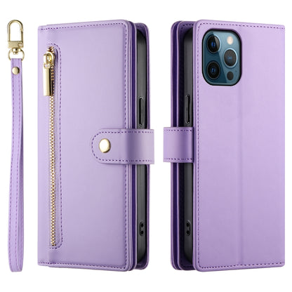 For iPhone 12 Pro Max Nine Card-slot Zipper Wallet Bag Leather Phone Case(Purple) - iPhone 12 Pro Max Cases by buy2fix | Online Shopping UK | buy2fix