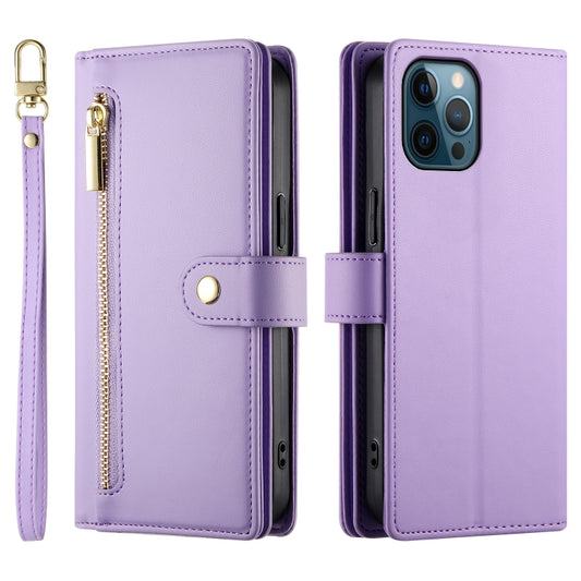 For iPhone 12 Pro Max Nine Card-slot Zipper Wallet Bag Leather Phone Case(Purple) - iPhone 12 Pro Max Cases by buy2fix | Online Shopping UK | buy2fix