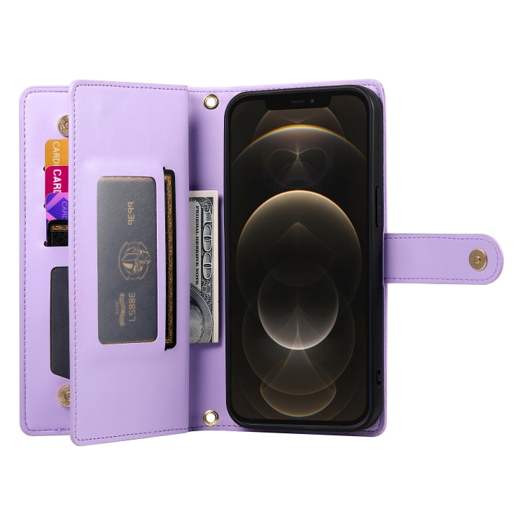 For iPhone 12 Pro Max Nine Card-slot Zipper Wallet Bag Leather Phone Case(Purple) - iPhone 12 Pro Max Cases by buy2fix | Online Shopping UK | buy2fix