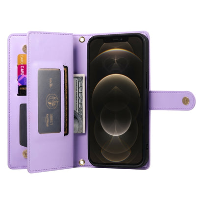 For iPhone 12 Pro Max Nine Card-slot Zipper Wallet Bag Leather Phone Case(Purple) - iPhone 12 Pro Max Cases by buy2fix | Online Shopping UK | buy2fix