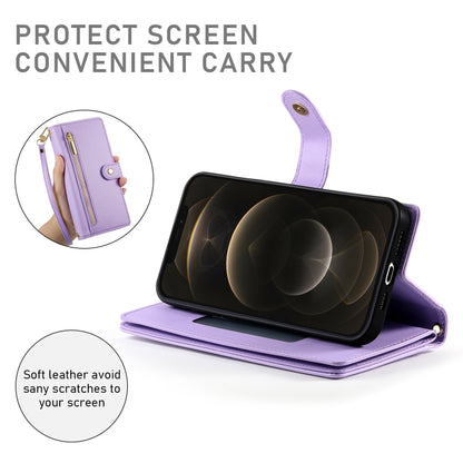 For iPhone 12 Pro Max Nine Card-slot Zipper Wallet Bag Leather Phone Case(Purple) - iPhone 12 Pro Max Cases by buy2fix | Online Shopping UK | buy2fix
