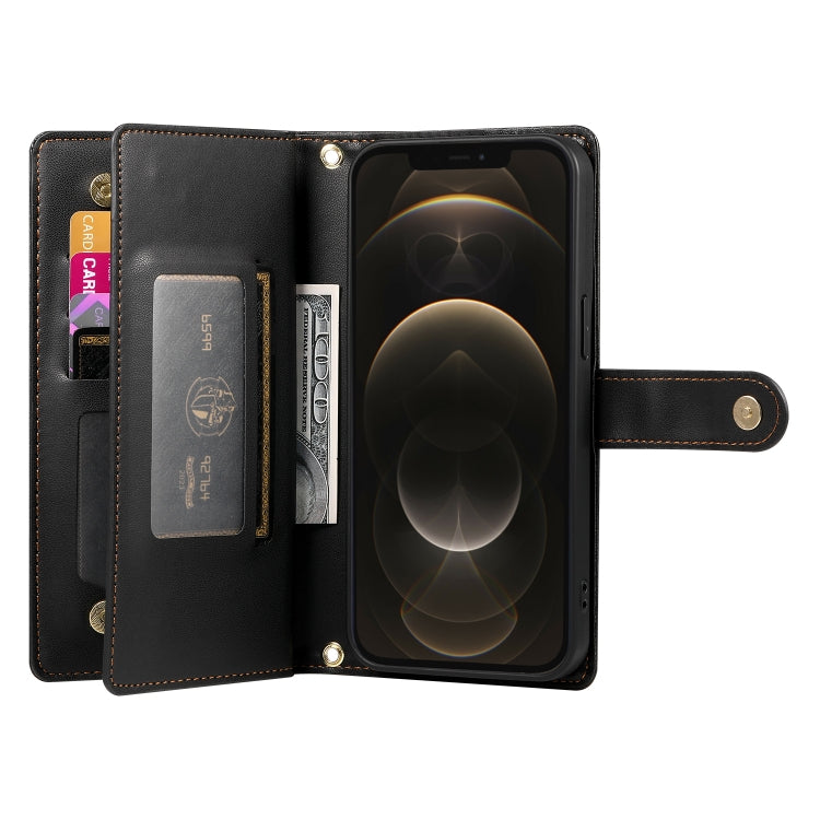 For iPhone 12 Pro Max Nine Card-slot Zipper Wallet Bag Leather Phone Case(Black) - iPhone 12 Pro Max Cases by buy2fix | Online Shopping UK | buy2fix