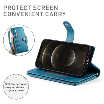 For iPhone 12 Pro Max Nine Card-slot Zipper Wallet Bag Leather Phone Case(Blue) - iPhone 12 Pro Max Cases by buy2fix | Online Shopping UK | buy2fix