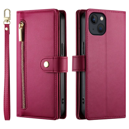 For iPhone 13 Nine Card-slot Zipper Wallet Bag Leather Phone Case(Red) - iPhone 13 Cases by buy2fix | Online Shopping UK | buy2fix