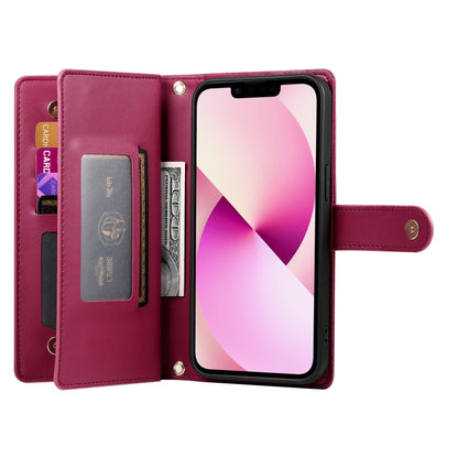For iPhone 13 Nine Card-slot Zipper Wallet Bag Leather Phone Case(Red) - iPhone 13 Cases by buy2fix | Online Shopping UK | buy2fix