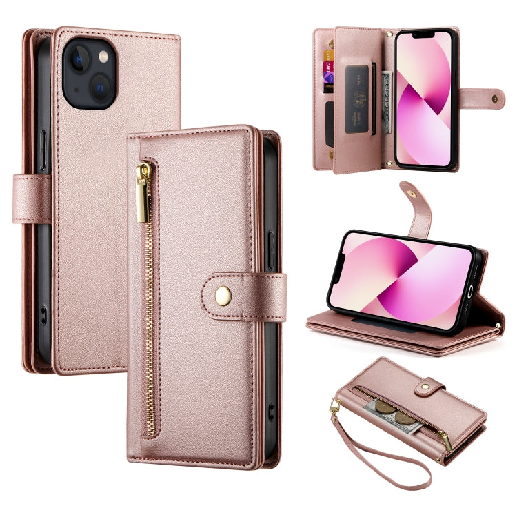 For iPhone 13 Nine Card-slot Zipper Wallet Bag Leather Phone Case(Pink) - iPhone 13 Cases by buy2fix | Online Shopping UK | buy2fix