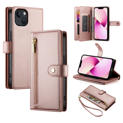 For iPhone 13 Nine Card-slot Zipper Wallet Bag Leather Phone Case(Pink) - iPhone 13 Cases by buy2fix | Online Shopping UK | buy2fix