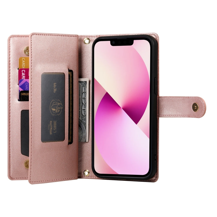 For iPhone 13 Nine Card-slot Zipper Wallet Bag Leather Phone Case(Pink) - iPhone 13 Cases by buy2fix | Online Shopping UK | buy2fix