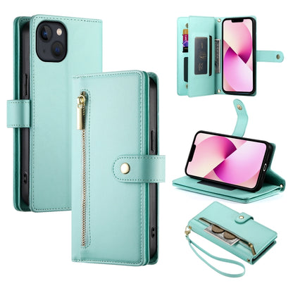 For iPhone 13 Nine Card-slot Zipper Wallet Bag Leather Phone Case(Mint Green) - iPhone 13 Cases by buy2fix | Online Shopping UK | buy2fix