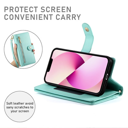 For iPhone 13 Nine Card-slot Zipper Wallet Bag Leather Phone Case(Mint Green) - iPhone 13 Cases by buy2fix | Online Shopping UK | buy2fix