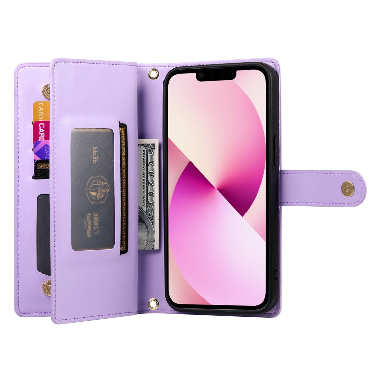 For iPhone 13 Nine Card-slot Zipper Wallet Bag Leather Phone Case(Purple) - iPhone 13 Cases by buy2fix | Online Shopping UK | buy2fix