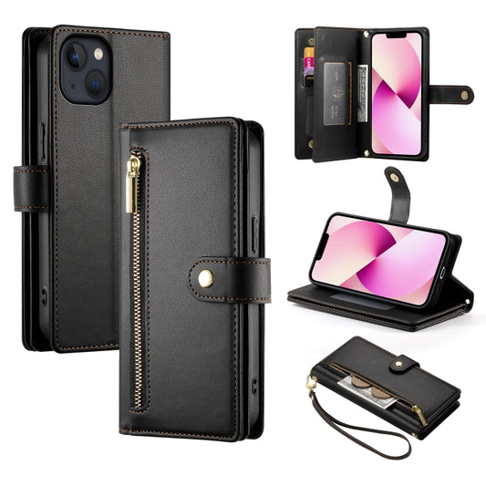 For iPhone 13 Nine Card-slot Zipper Wallet Bag Leather Phone Case(Black) - iPhone 13 Cases by buy2fix | Online Shopping UK | buy2fix