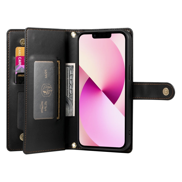 For iPhone 13 Nine Card-slot Zipper Wallet Bag Leather Phone Case(Black) - iPhone 13 Cases by buy2fix | Online Shopping UK | buy2fix