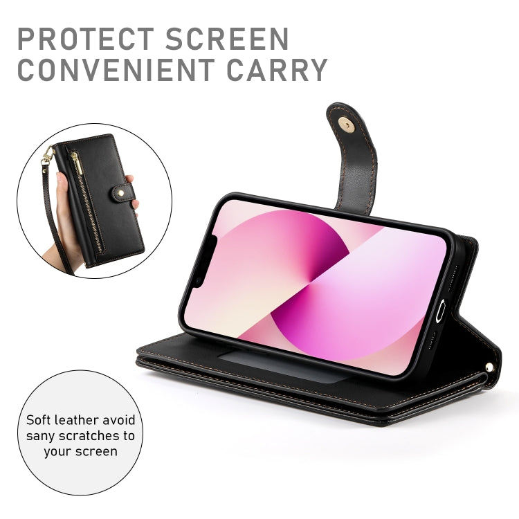 For iPhone 13 Nine Card-slot Zipper Wallet Bag Leather Phone Case(Black) - iPhone 13 Cases by buy2fix | Online Shopping UK | buy2fix