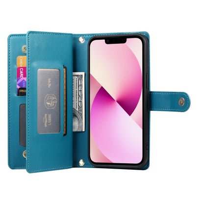 For iPhone 13 Nine Card-slot Zipper Wallet Bag Leather Phone Case(Blue) - iPhone 13 Cases by buy2fix | Online Shopping UK | buy2fix