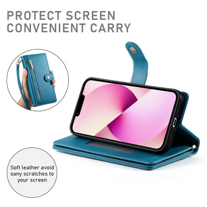 For iPhone 13 Nine Card-slot Zipper Wallet Bag Leather Phone Case(Blue) - iPhone 13 Cases by buy2fix | Online Shopping UK | buy2fix