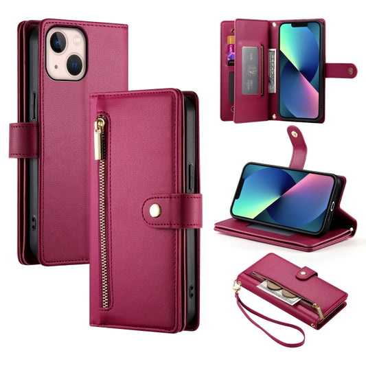 For iPhone 13 mini Nine Card-slot Zipper Wallet Bag Leather Phone Case(Red) - iPhone 13 mini Cases by buy2fix | Online Shopping UK | buy2fix