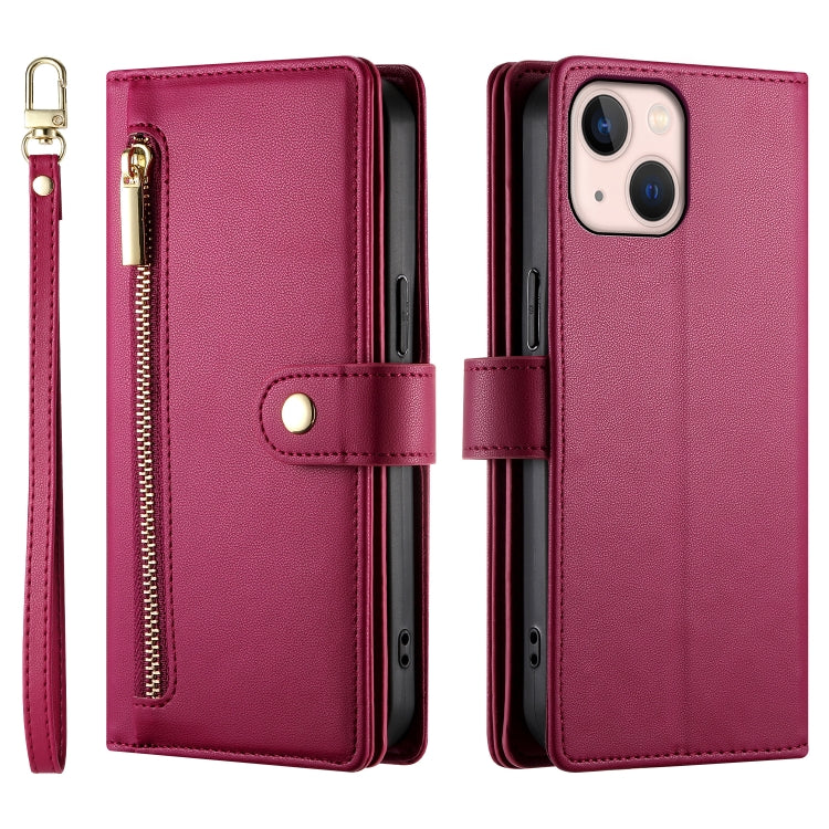 For iPhone 13 mini Nine Card-slot Zipper Wallet Bag Leather Phone Case(Red) - iPhone 13 mini Cases by buy2fix | Online Shopping UK | buy2fix