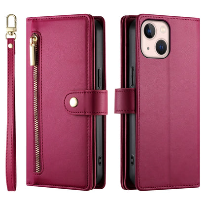 For iPhone 13 mini Nine Card-slot Zipper Wallet Bag Leather Phone Case(Red) - iPhone 13 mini Cases by buy2fix | Online Shopping UK | buy2fix