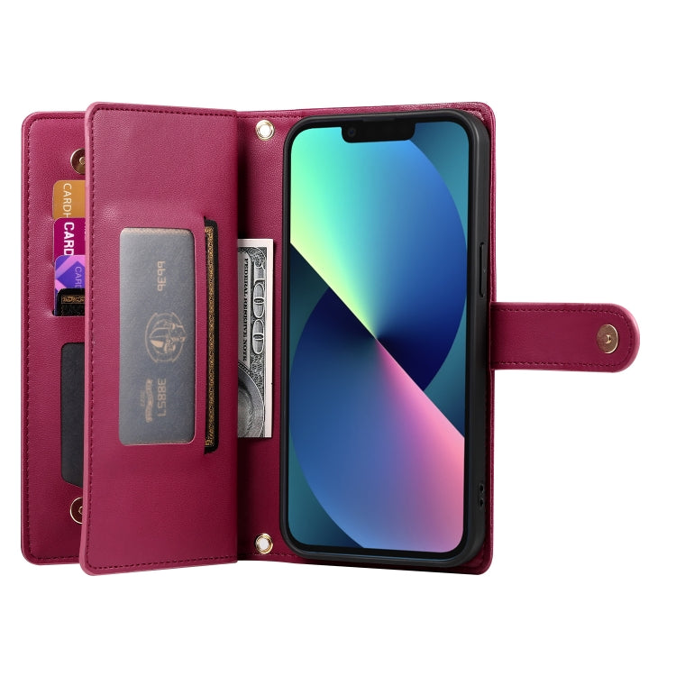 For iPhone 13 mini Nine Card-slot Zipper Wallet Bag Leather Phone Case(Red) - iPhone 13 mini Cases by buy2fix | Online Shopping UK | buy2fix