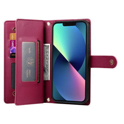 For iPhone 13 mini Nine Card-slot Zipper Wallet Bag Leather Phone Case(Red) - iPhone 13 mini Cases by buy2fix | Online Shopping UK | buy2fix