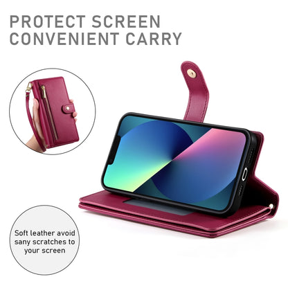 For iPhone 13 mini Nine Card-slot Zipper Wallet Bag Leather Phone Case(Red) - iPhone 13 mini Cases by buy2fix | Online Shopping UK | buy2fix