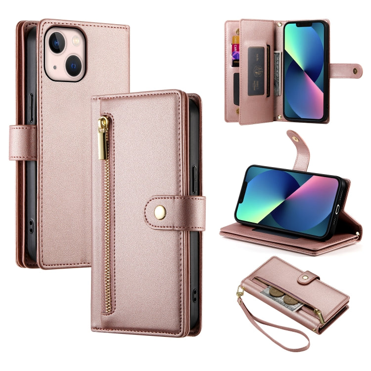 For iPhone 13 mini Nine Card-slot Zipper Wallet Bag Leather Phone Case(Pink) - iPhone 13 mini Cases by buy2fix | Online Shopping UK | buy2fix