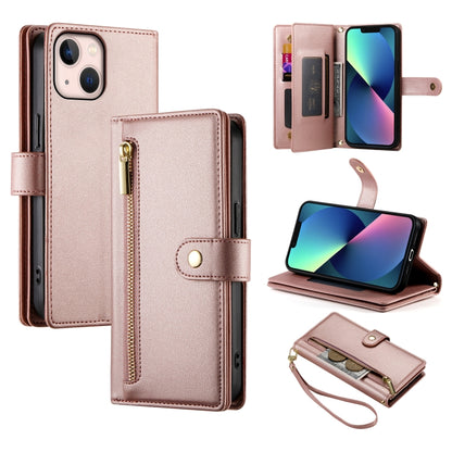 For iPhone 13 mini Nine Card-slot Zipper Wallet Bag Leather Phone Case(Pink) - iPhone 13 mini Cases by buy2fix | Online Shopping UK | buy2fix