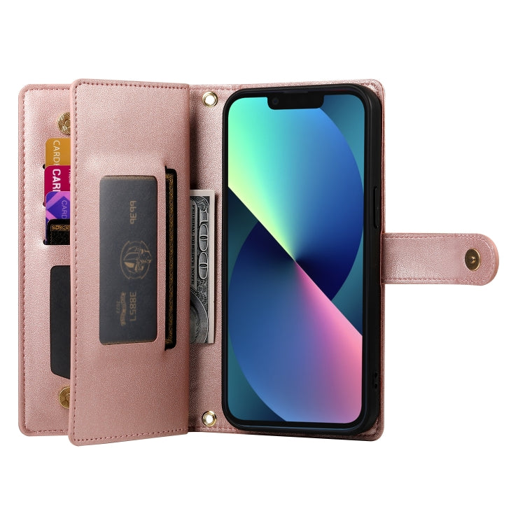 For iPhone 13 mini Nine Card-slot Zipper Wallet Bag Leather Phone Case(Pink) - iPhone 13 mini Cases by buy2fix | Online Shopping UK | buy2fix