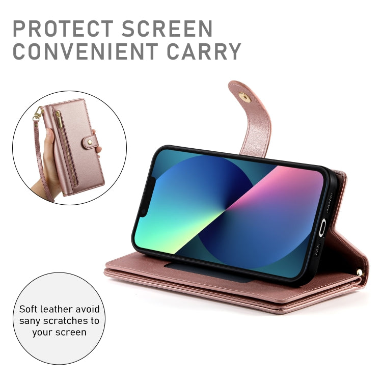 For iPhone 13 mini Nine Card-slot Zipper Wallet Bag Leather Phone Case(Pink) - iPhone 13 mini Cases by buy2fix | Online Shopping UK | buy2fix