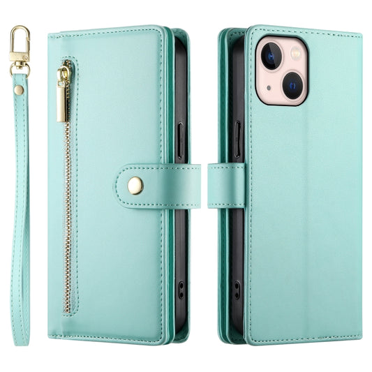 For iPhone 13 mini Nine Card-slot Zipper Wallet Bag Leather Phone Case(Mint Green) - iPhone 13 mini Cases by buy2fix | Online Shopping UK | buy2fix