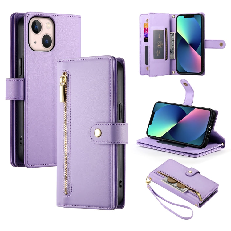 For iPhone 13 mini Nine Card-slot Zipper Wallet Bag Leather Phone Case(Purple) - iPhone 13 mini Cases by buy2fix | Online Shopping UK | buy2fix