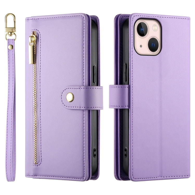 For iPhone 13 mini Nine Card-slot Zipper Wallet Bag Leather Phone Case(Purple) - iPhone 13 mini Cases by buy2fix | Online Shopping UK | buy2fix