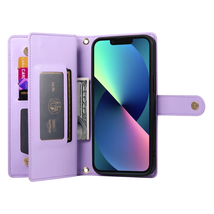 For iPhone 13 mini Nine Card-slot Zipper Wallet Bag Leather Phone Case(Purple) - iPhone 13 mini Cases by buy2fix | Online Shopping UK | buy2fix