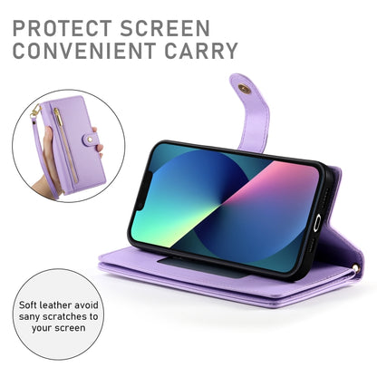 For iPhone 13 mini Nine Card-slot Zipper Wallet Bag Leather Phone Case(Purple) - iPhone 13 mini Cases by buy2fix | Online Shopping UK | buy2fix