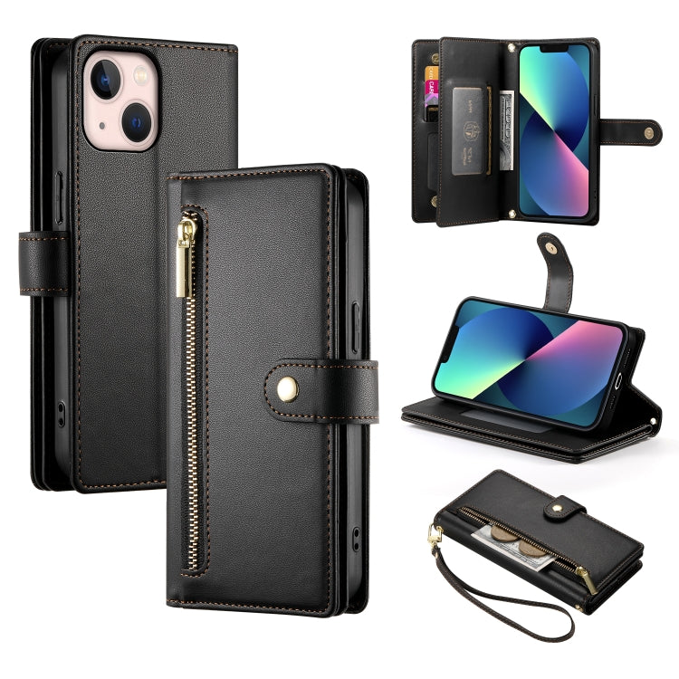 For iPhone 13 mini Nine Card-slot Zipper Wallet Bag Leather Phone Case(Black) - iPhone 13 mini Cases by buy2fix | Online Shopping UK | buy2fix