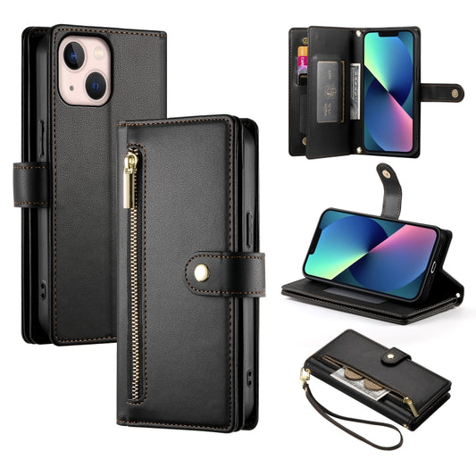 For iPhone 13 mini Nine Card-slot Zipper Wallet Bag Leather Phone Case(Black) - iPhone 13 mini Cases by buy2fix | Online Shopping UK | buy2fix